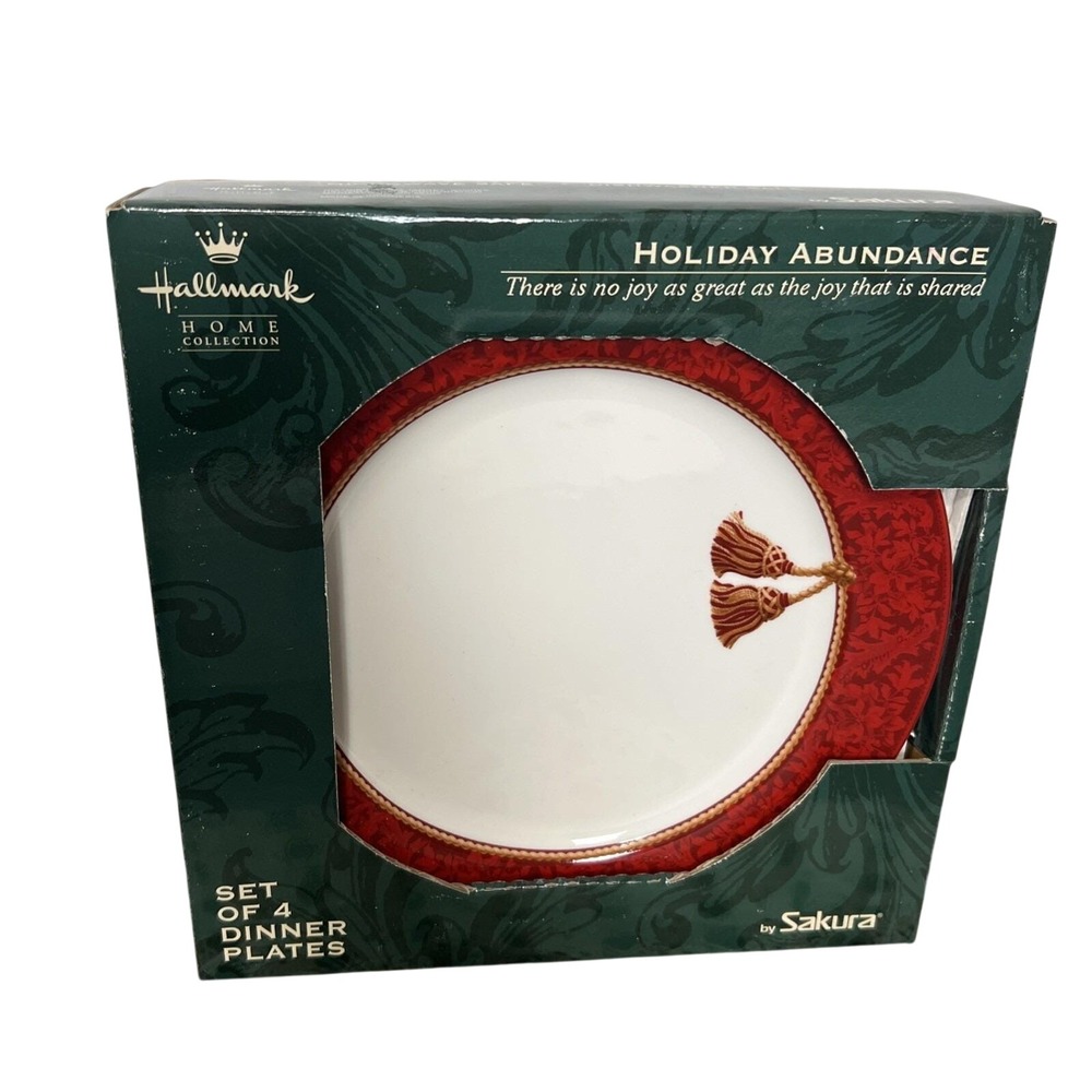 Hallmark Sakura Holiday Abundance Collector Plate Stoneware Christmas Round (4)‎